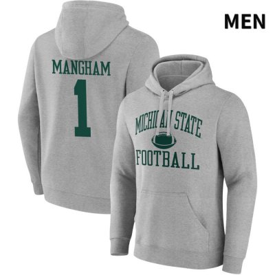 Men's Michigan State Spartans NCAA #1 Jaden Mangham Gray NIL 2022 Fanatics Branded Gameday Tradition Pullover Football Hoodie RQ32O41SE